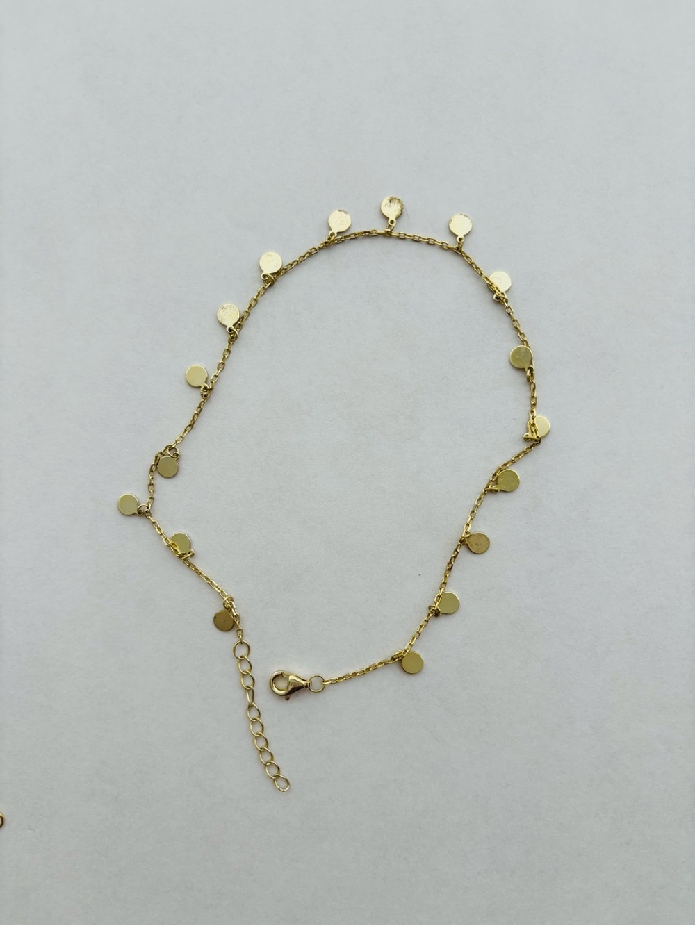 Delicate coin charm bracelet ankle bracelet gold-plated sterling silver 10”